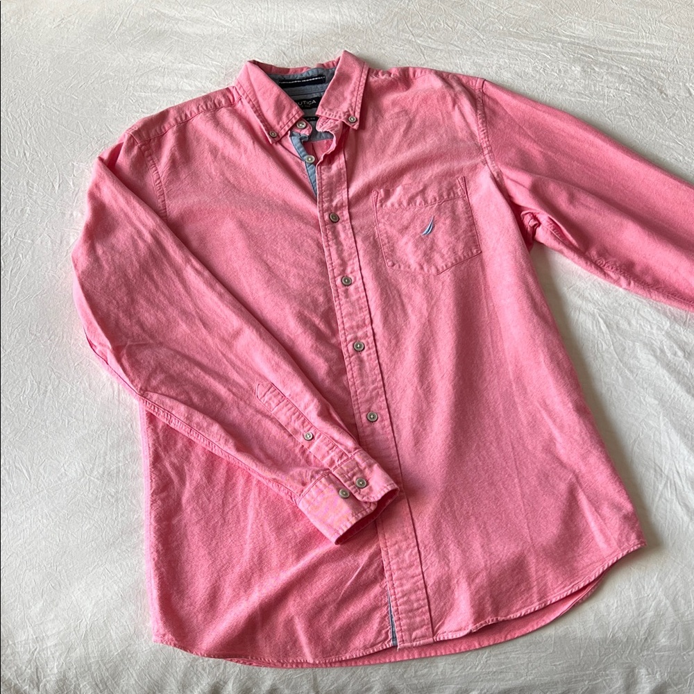 Nautica Men's Casual Pink Button-Down Shirt